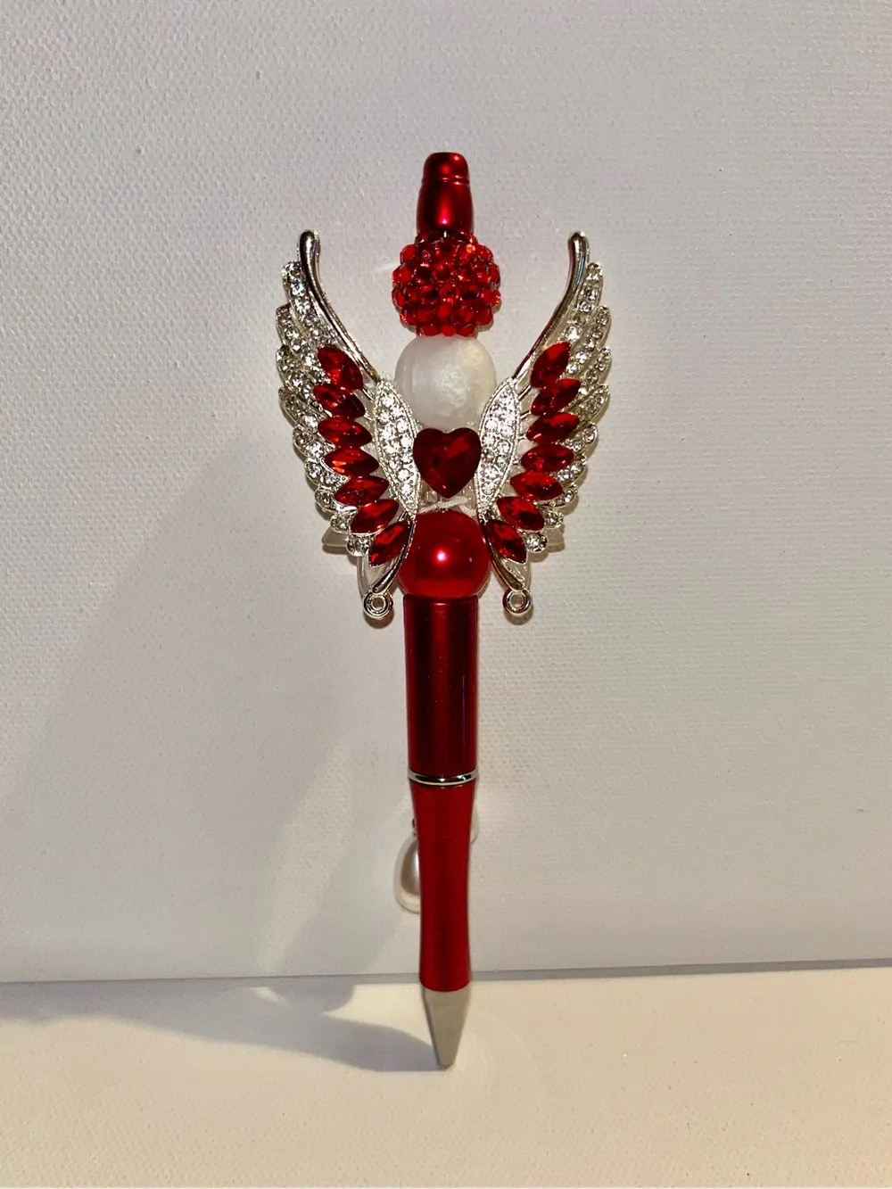 Red Angel Wing Crystal Ballpoint Pen - Decorative Home Office Accessory